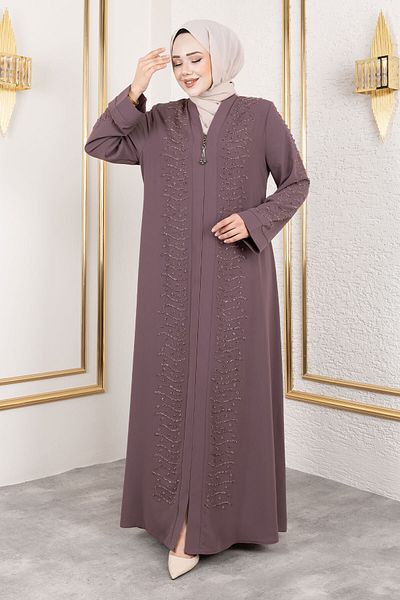 Tesettür Dünyası Λεπτομέρεια Abaya με Wave Stone TSD250166 Dusty Rose