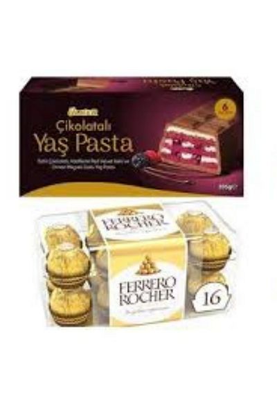 Ülker Chocolate Wet Cake 395 Gr & Ferrero Rocher Hazelnut Truffle Chocolate 16 Pcs 200 Gr (Gold Rocher