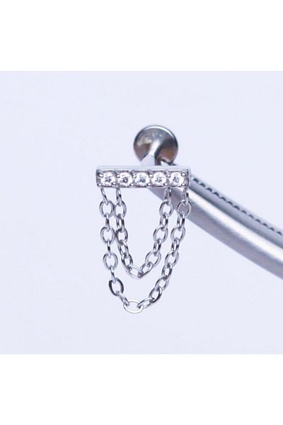 Rupen Kraft 316 L Surgical Steel Chain Dangle Zircon Stone Lip Helix Cartilage Tragus Piercing