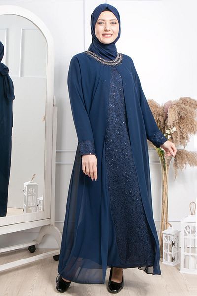 Modaviki Βραδινό φόρεμα σιφόν με πέτρα Navy Blue Mda2303