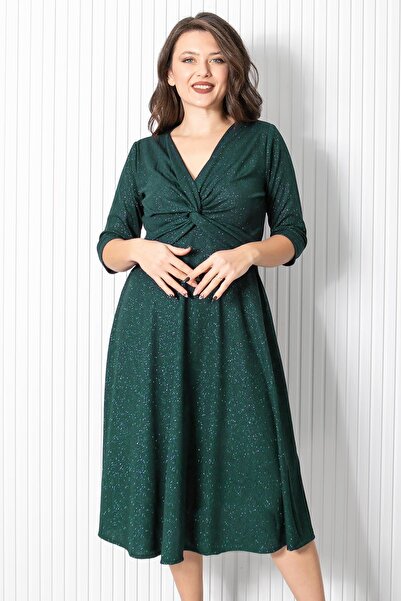 Modaviki Glittery Gathered Evening Dress Petrol MDV336