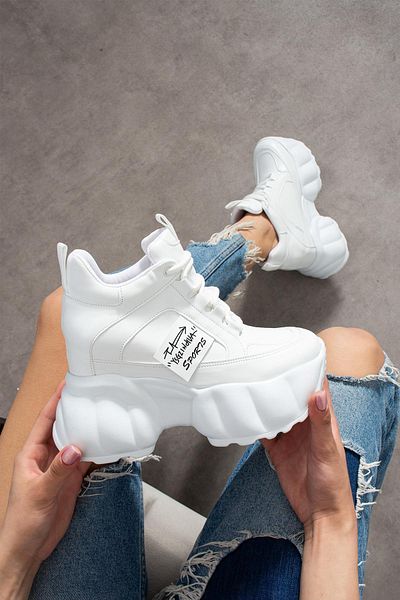 Modanizm Sienna White Wedge Heeled Sports Shoes