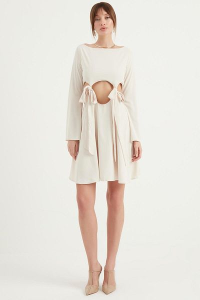 Chiquelle Rochie mini bej - cu cravată în talie 5067