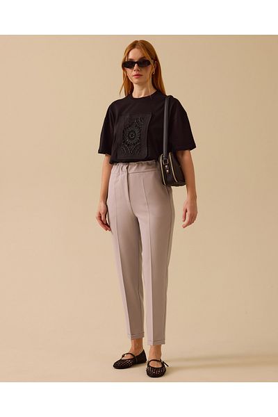 SEÇİL Women's Drawstring Waist Carrot Cut Trousers - Gray