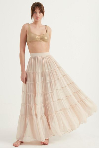 Fahima Layered Long Chiffon Skirt Off White 4020