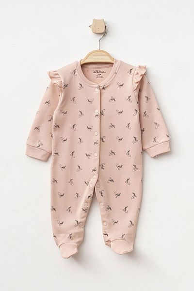 Aziz Bebe Baby Girl Snap Fastener Patterned Booties Jumpsuit 0 Month 6 Month