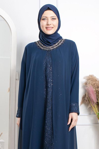 Modaviki Βραδινό φόρεμα σιφόν με πέτρα Navy Blue Mda2303
