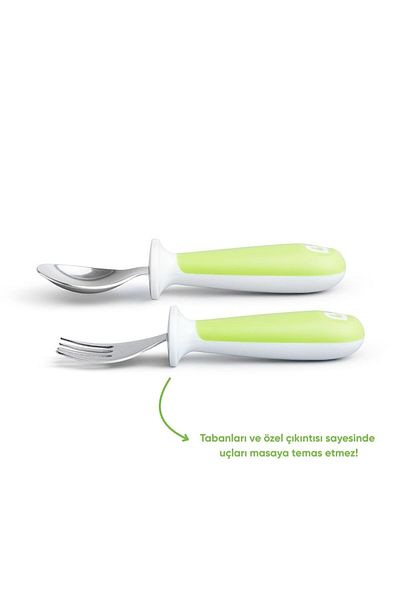 Munchkin Splash Blocking Children's Fork & Spoon Set, 12 months 2 Pieces Green Spoon & Fork Included