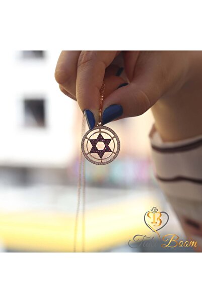 Takı Boom Davut Yıldızı Kolye - Yahudiler İçin Kalkan Gümüş Kolye - Kırmızı B...