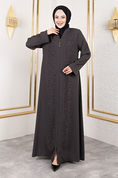 Tesettür Dünyası Wave Stone Detailed Abaya Tsd250166 Anthracite