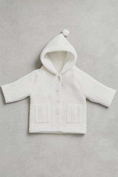 Cevval Textured Pattern Hooded Double Layer Knitted Baby Cardigan