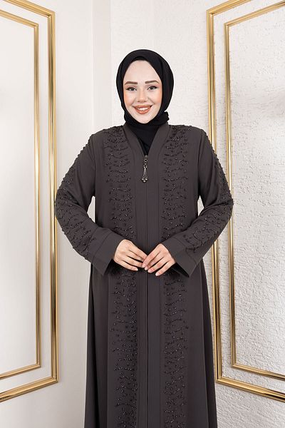 Tesettür Dünyası Λεπτομέρεια Wave Stone Abaya TSD250166 Anthracite