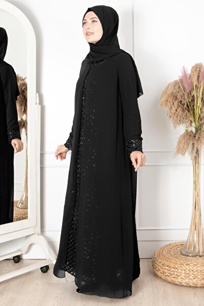 Fahima Βραδινό φόρεμα με λεπτομέρεια από παγιέτες με κάπα μαύρο FHM854
