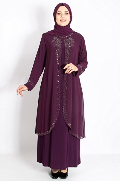 Modaviki Βραδινό φόρεμα με λεπτομέρεια από πέτρα, μούρδι MDA2224