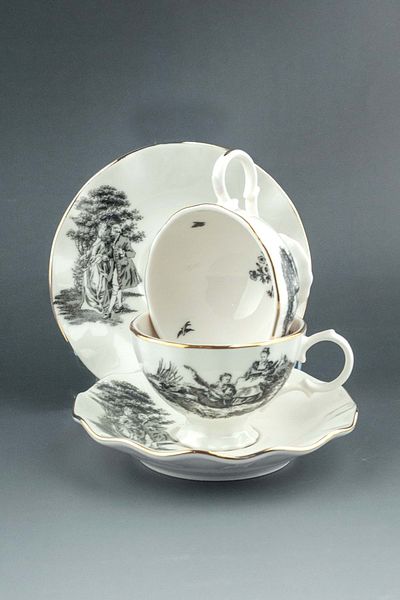 Bursa Porselen Dekor Royal Black Gold Gilded Coffee Cup Set for 2 People