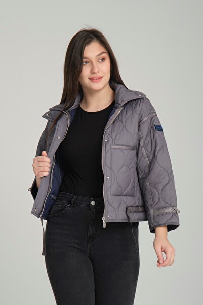 G-FOX Жіноча куртка з капюшоном, поясом і двома кишенями, з капітоне-візерунком, коротка, пухова 8828