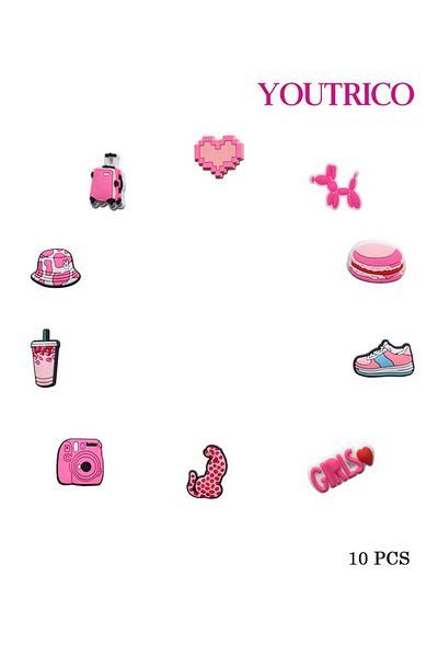 Youtrico 10pcs Pink Girly Jibbitz Charms For Crocs- Pvc Slipper Ornament