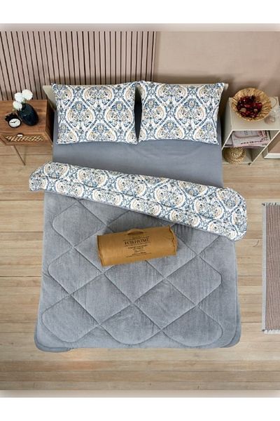 Sudemhome Double Double Sided Luxury Welsoft Elite Quilt Soft Fleece Quilt and Pillow Case Aksu Gray