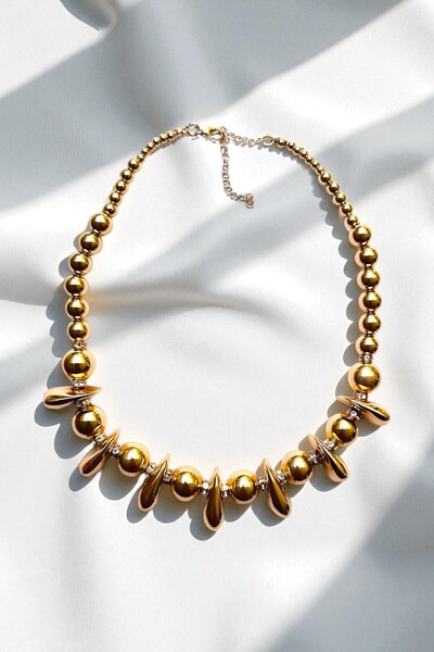 PETEK AKSESUAR METALİZE DAMLA TOP TAŞLI KOLYE