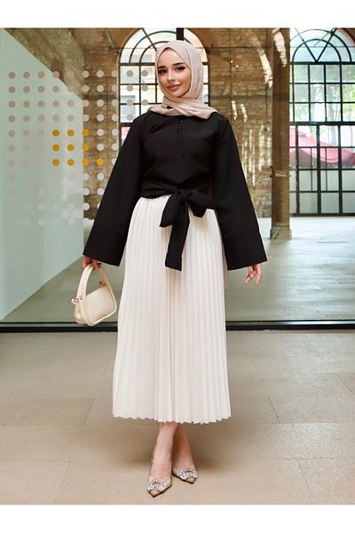 Miyalon Hijab Leather Look Women's Pleated Skirt