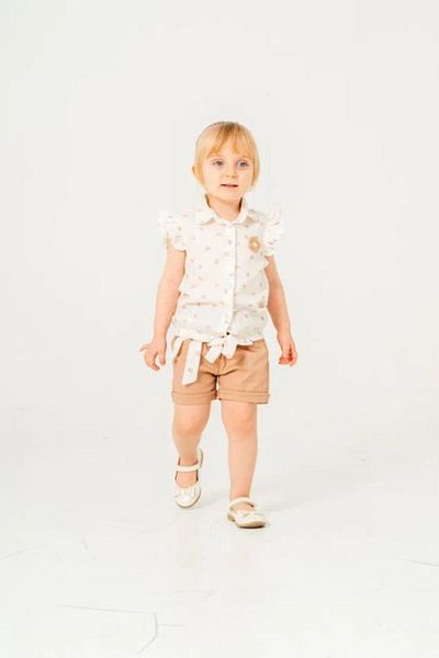e-çocuk Flower Embroidered Girl's Shorts Suit 4415-14