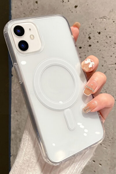Fibaks Apple Iphone 12/12 Pro Magsafe Wireless Uyumlu Kılıf Köşe Korumalı Darbe Emici Şeffaf Sert Silikon