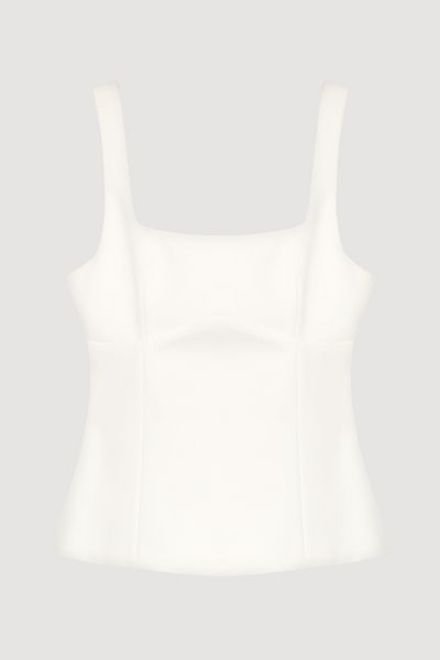 Quzu Square Neck Strap Blouse with Ribbon Detail on the Back Ecru