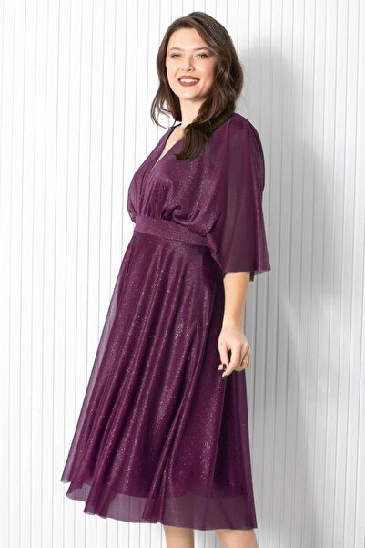 Fahima Βραδινό φόρεμα από τούλι Lurex Plum FHM902