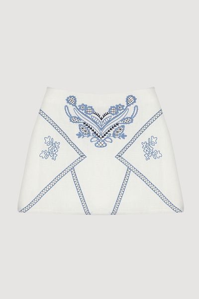 Quzu Ethnic Embroidery Embroidered Mini Skirt Ecru