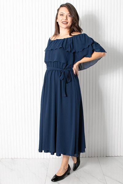 Fahima Βραδινό φόρεμα σιφόν με λαιμόκοψη Karmen Navy Blue FHM918