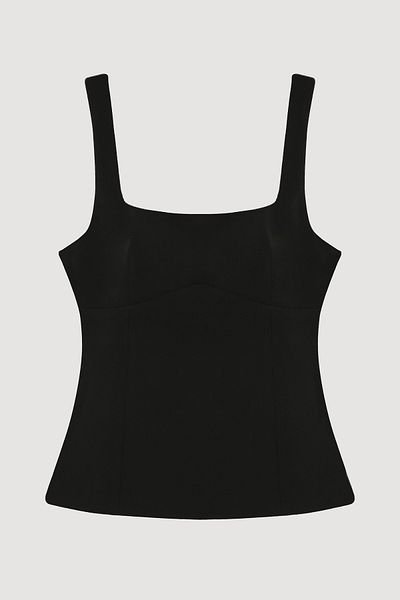 Quzu Square Neck Strap Blouse with Ribbon Detail on the Back Black