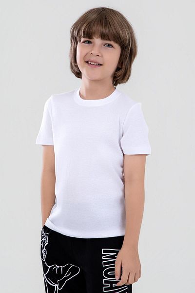 BAYKAR Boy's Cotton Crew Neck Flannel T-Shirt White