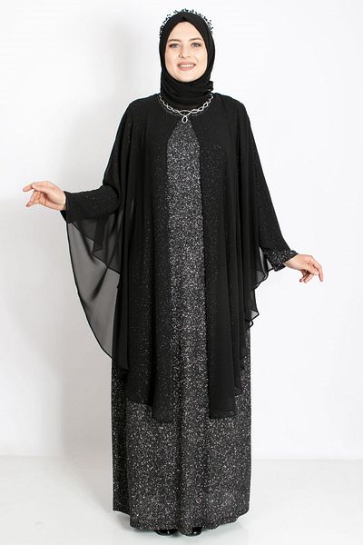 Modaviki Κολιέ Glitter Cape Λεπτομερές βραδινό φόρεμα Ασημί - Mda2214