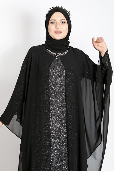 Modaviki Κολιέ Glitter Cape Λεπτομερές βραδινό φόρεμα Ασημί - Mda2214
