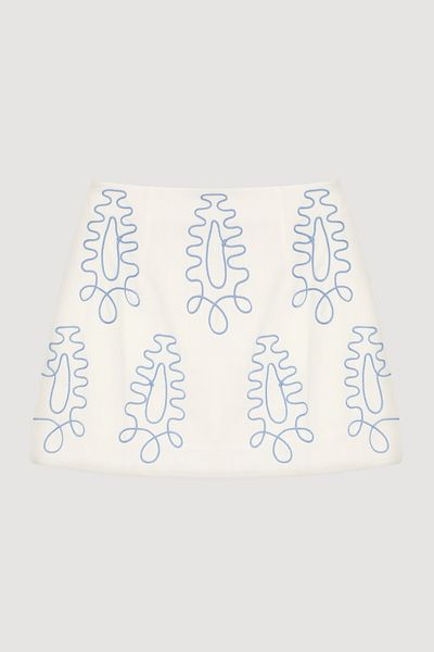 Quzu Ethnic Motif Embroidered Mini Skirt Ecru