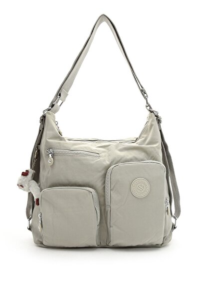 Sanmorris Világosszürke színű ráncos szövet keresztpántos váll és hátizsák - vízálló