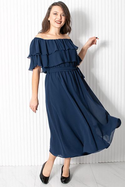 Fahima Βραδινό φόρεμα σιφόν με λαιμόκοψη Karmen Navy Blue FHM918