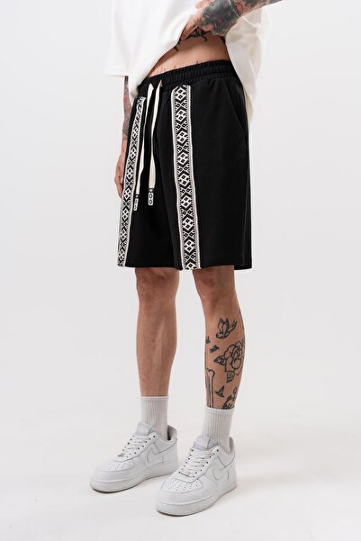 Respire Ανδρικό Ethnic Stripe Λεπτομερές σορτς Interlock Μαύρο