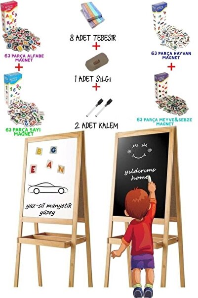Genel Markalar Ayaklı Manyetik Yazı Tahtası Çift Taraflı Okul Öncesi 378 Magnet Kalem Silgi Ve Tebeşir