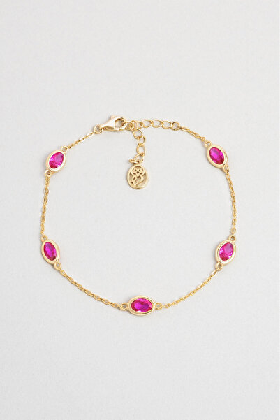 So CHIC... Pembe Rüya 18 Ayar Sarı Altın Kaplama 19 Cm Gümüş Minimal Bileklik