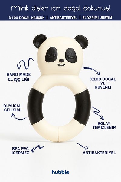 Hubble Baby Teether and Toy - Panda Ring Shaped Teether (100% Natural Rubber)