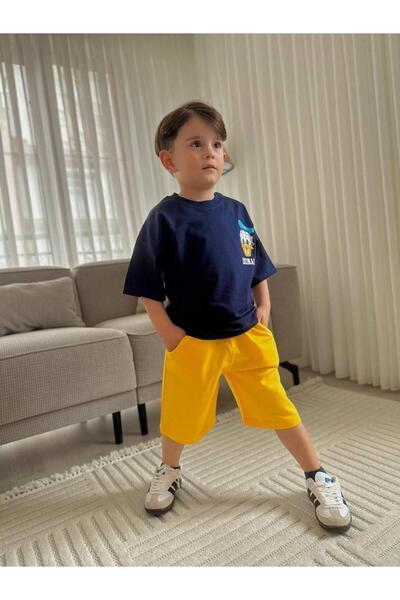MİO Boy's Cotton T-Shirt and Shorts Set Orange