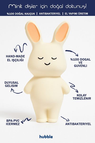 Hubble Baby Teether and Toy - Rabbit Shaped Teether (100% Natural Rubber)