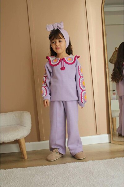 MİO Girl's Raised Collar Detailed Lilac Set