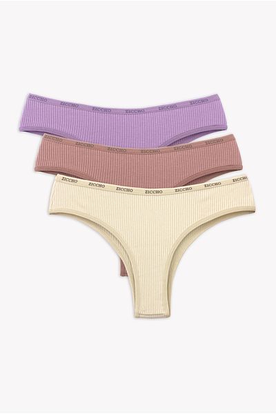 ZICCHO 3 Pack Ribbed Cotton Fabric Brazilian Panties Set