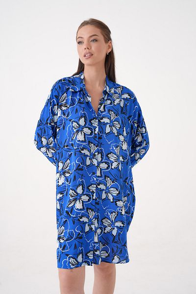 MAMAYAGA Women's Shirt Collar Plus Size Patterned Tunic Oversize Long Sleeve Shirt Dress