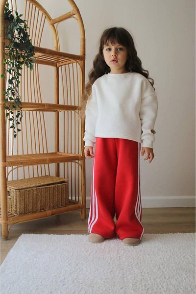 MİO Girl's Sleeve Detailed 3 Thread Raised Suit Red