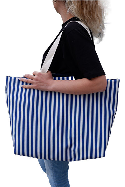 Vedsey Темно-синя двостороння велика полотняна універсальна пляжна сумка 60 x 40 x 10