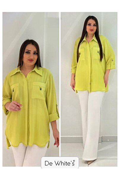 DE WHITES PLUS SIZE SHIRT WITH FOLDED SLEEVE AND DOUBLE POCKETS