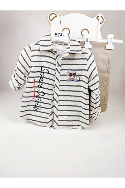 GAMZEAKKUŞ Short Sleeve Teddy Bear Printed T-Shirt, Patterned, Printed Shirt and Pants 3-Piece Boy's Set